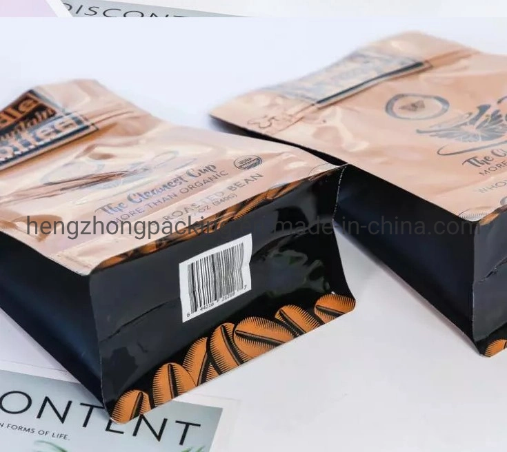 Custom Compostable Recyclable Zipper Lock Biodegradable Kraft Paper Flat Bottom Coffee Tea Food Plastic Packaging Bag