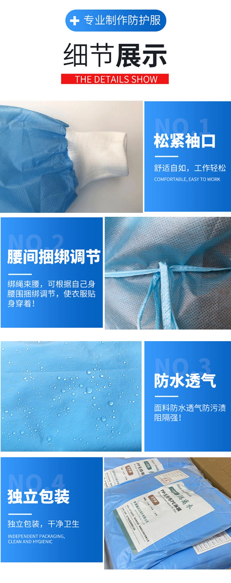 SMS Disposable Non-Woven Protective Clothing Dustproof, Waterproof and Anti-Virus Work Clothes Factory Direct Export Quality