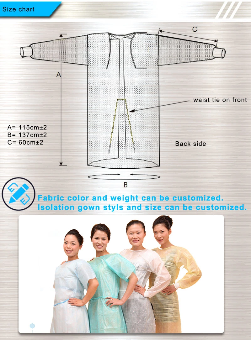 Knitted Cuffs AAMI Standard Level 1/2/3 Non Woven Disposable Medical Surgical Isolation Gown for Hospitals