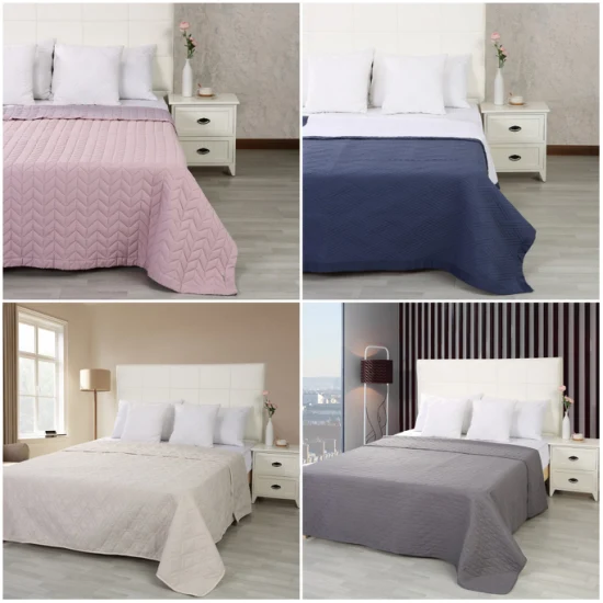 Factory Supplier Queen Size Cotton Fabric Cheap Price Home Textile Brushed Microfiber Custom New Design Embroidery Ultrasonic Bedspread with Polyester Filling