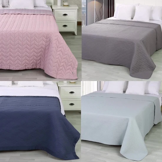 Hot Sale Microfiber Quilted Customized Design Wholesale Cream Polyester Filling Solid Color Full Queen Ultrasonic Blanket Bedspread