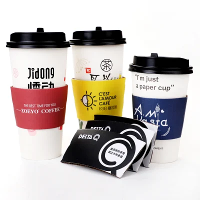 Wholesale Printing 8oz 12oz 16oz Single Wall Disposable Paper Cups Customized Hot Coffee Paper Cup with Sleeves and Lid